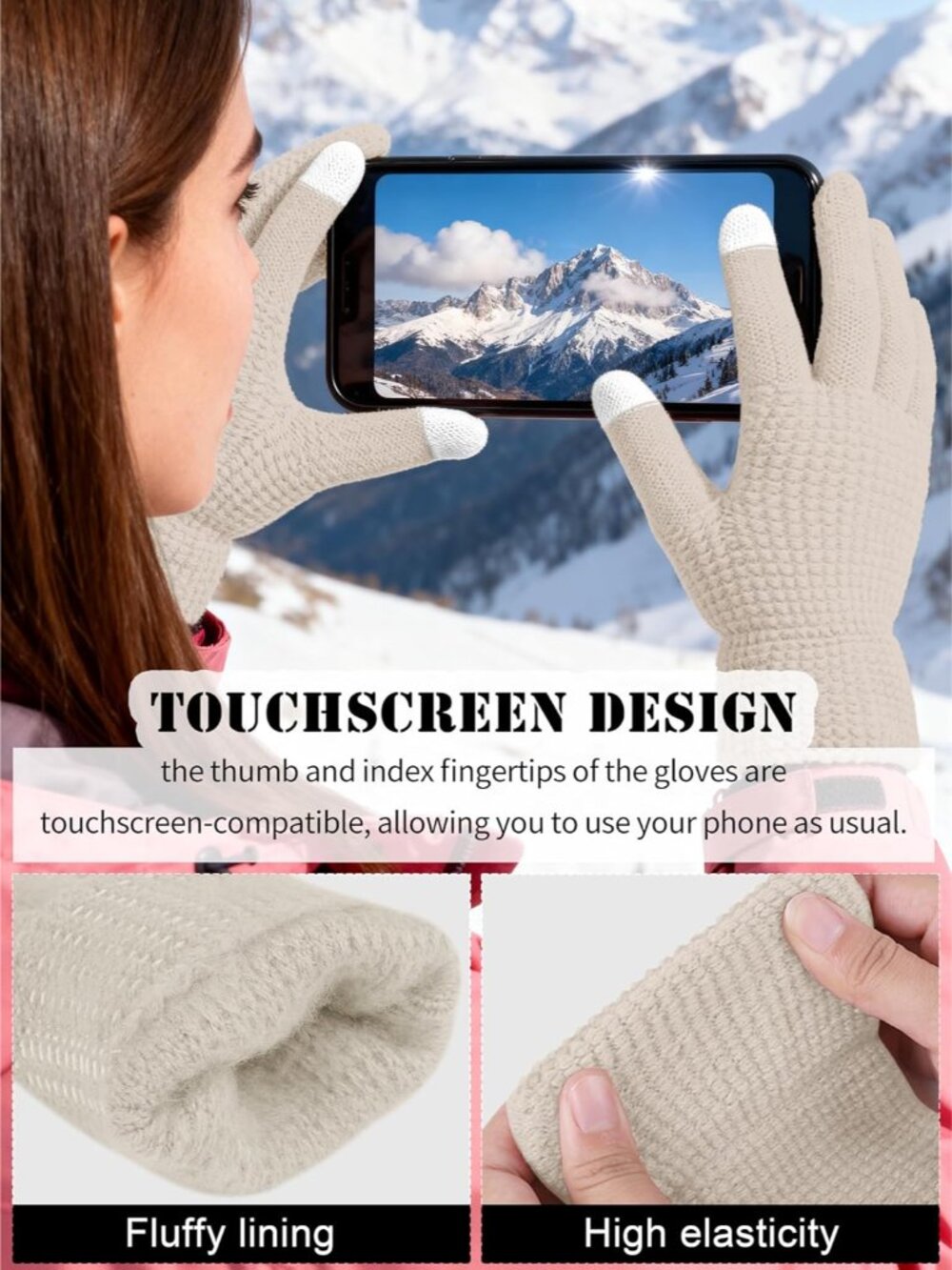 Winter Warm Knitted Sets Beanie Pompom Hat Scarves Winter Touchscreen Gloves Sca - Picture 2 of 6